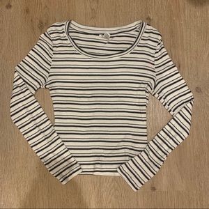 Striped Ribbed Long Sleeve Crop Top